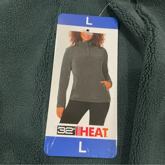 32 Degrees Heat Women’s Quarter Snap Fleece Pullover Basil Green Large NWT - Picture 9 of 12